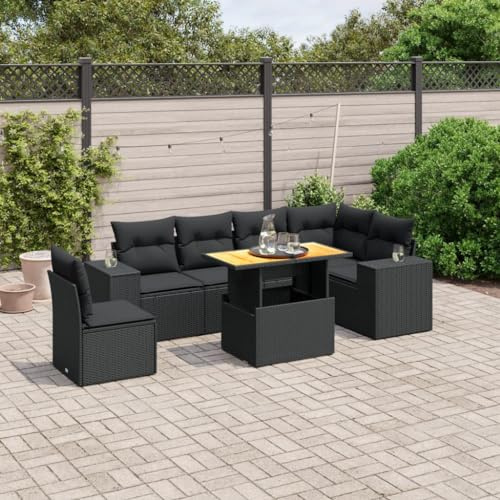Festnight Gartenlounge Set mit Tisch Höhenverstellbarer, Gartenmöbel Set, Rattan Balkonlounge Set, Terrassensofa Rattan, Balkonmöbel Set, Loungemöbel Polyrattan,Schwarz 7-tlg-Type-128