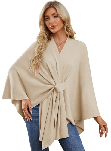 PULI Elegante poncho de punto para mujer, capa frontal abierta, versátil, con solapa, Barley Twist, Talla única