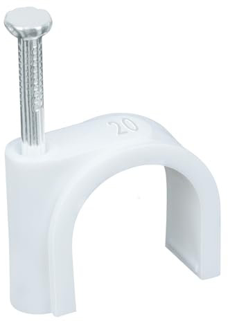 LeMotech Kabelschellen, 100 Stk. 20mm Runde Kabelhalter Mit Eingestecktem Nagel, Koaxialnagelschellen für Kabelmanagement Ethernet Kabelschellen, weiß