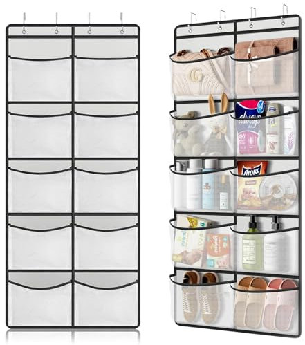 Hocklliy Hanging Storage Organiser,Hanging Organiser with 10 Pockets for Closet,Over the Door Storage Pockets,for Wardrobe Bedroom Toys Clothes Shoe (with 4 Hooks)