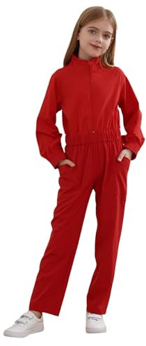 Jugaoge Mädchen Arbeitsoverall Langarm Coverall Baumwolle Overall Elastische Taille Arbeitsanzug Schutzanzug mit Taschen Halloween Outfits Rot 170