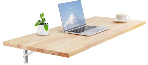 VEVOR Wall Mounted Folding Table, 47.2 x 19.7 inches Wall Mount Table, Floating Desk with Iron Bracket, Fold Down Desk for Small Spaces, Home Office, Dining, Laundry Room, Kitchen, Bar, Burlywood