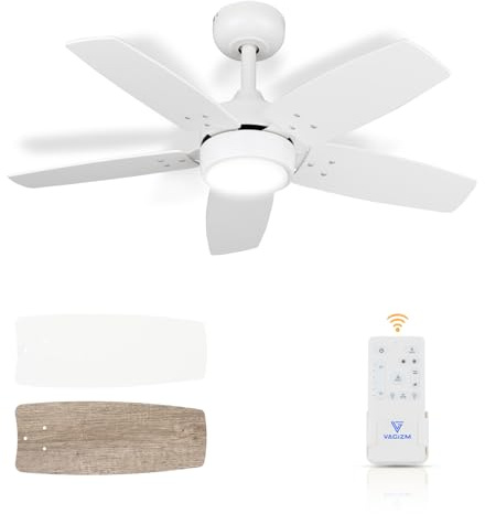 Vagizm Ventilatore da Soffitto 91 CM Per Stanze Piccole: Moderno Bianco Opaco Con Telecomando Dimmerabile - Reversibile E Silenzioso con 6 Velocità Per Camere Da Letto Piccole - 230 V