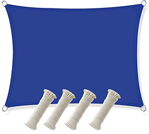 Toldo rectangular impermeable grande de 4 x 4 m para jardín, sombrilla de lona azul con cuerda gratis