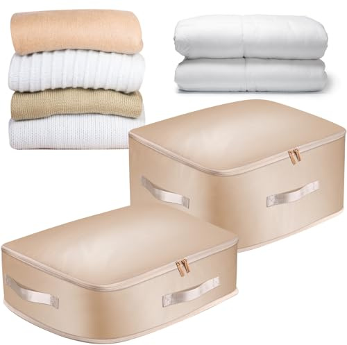 Mozvvco 2 Stück 66L+132L Platzsparender Selbstkomprimierender Organizer, Große Selbstkompressions Organizer, Bewegliche Aufbewahrungstasche für Kleidung, Bettdecken, Bettwäsche (Beige,L+XL)