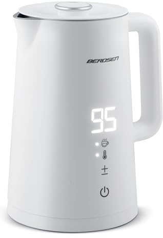 Berdsen Bollitore in acciaio inox, 1,7 l, capacità a scelta della temperatura, funzione di mantenimento del caldo, 2200 Watt, doppia parete, base piroette, fornello per acqua, silenzioso, bianco