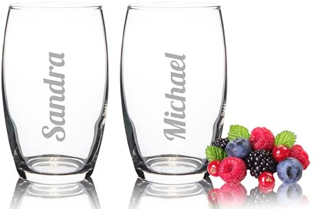 Sparset Wasserglas Trinkglas 2er-Set 370ml mit personalisierter Gravur - spülmaschinenfestes Glas - für Longdrink, Cocktails, Saft - individuelles Geschenk - personalisierte Geschenkidee
