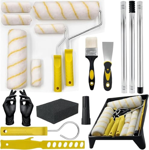 Set di 14 rulli e vassoi, set di rulli estensibili per pittura e decorazione, con pennello in microfibra, strumenti per dipingere pareti, soffitti, porte, finiture
