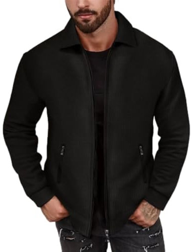 NITRY Langarm Jacke Herren Jugend Persönlichkeit Trend Outdoorjacke Sport Mode Casual Lichtjacke Klassisch Komfortabel All-Match Übergangsjacke C-Black S