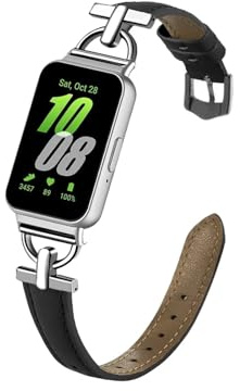 Metall+läderrem passform for Samsung Galaxy fit 3 Klocktillbehör Armband(Black)