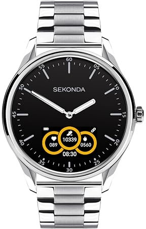 Sekonda Reloj inteligente híbrido de 45 mm en plata con pulsera de acero inoxidable plateado