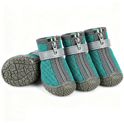 Hundeschuhe Pfotenschutz, 4 Stück Breathable Hundestiefel mit Reflektierendem Klettverschluss, Hunde Schuhe, Verstellbarer Pfotenschutz Hund für Kleine Mittlere Große Hunde (Blau, 5)
