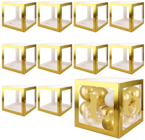 AHAQU 10PCS Baby Shower Decorations Boxes, Gold Transparent Balloon Box with 52 Letters (2 Sets of A-Z) for DIY Birthday Party, Gender Reveal, Theme Party Supplies Decoration