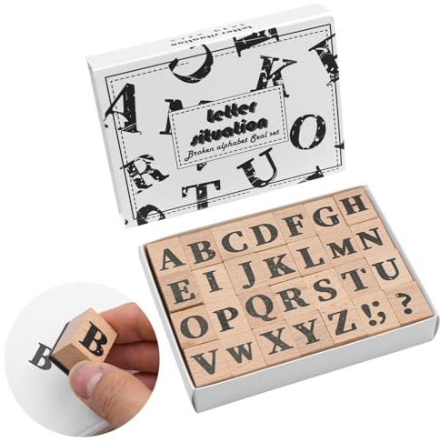 Piuluvor® 28 Stück Stempel Buchstaben, Alphabet Stempelset Holz Gummistempel Vintage Hölzerne Stempel Alphabetische Symbole für DIY Handwerk, Geschenk, Scrapbooking, Karte