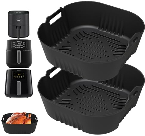 2 Stück Silikonform Heißluftfritteuse Zubehör für Philips Airfryer XL - 6.2L (HD9270)/5000 Serie XXL, 7,2L (HD9285),Air Fryer Silikon Einsatz Anstelle Backpapier,Auflaufform Airfryer für COSORI 4,7L