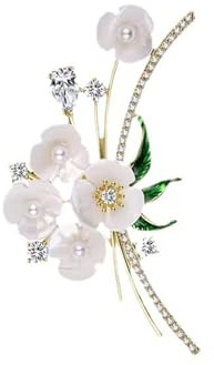 Vbvbip Élégante broche florale en nacre pour femme – Épinglette florale vintage faite à la main avec strass, accessoires de bijoux polyvalents pour blazers, écharpes, chapeaux, mariages et occasions