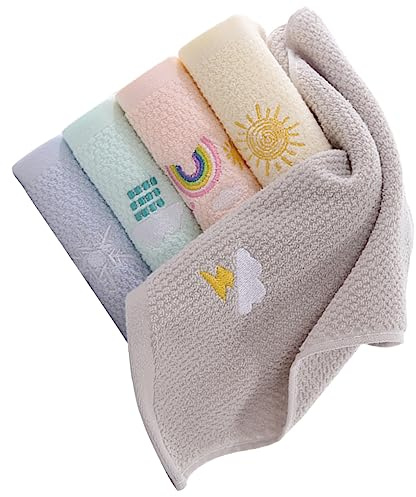 VINTORKY 5 Pcs Children Cotton Hand Towels Skin-friendly Reusable Absorbent Towels Assorted Colour Soft Face Cloths for Daily Use