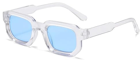 RUNHUIS Vintage Rechteckige Sonnenbrille für Damen Herren, Retro Sechseck Kleine dicke Rahmen Getönte Chunky Brille