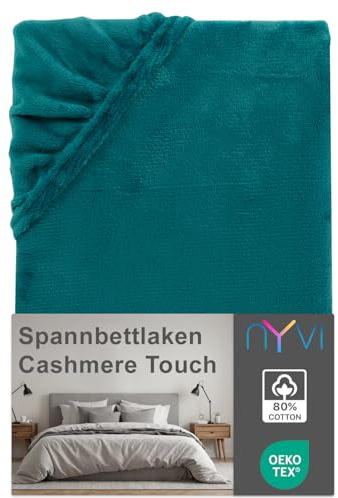 NYVI Spannbettlaken DreamScience Cashmere Touch 90x200-100x200 cm Petrol für Matratzen bis 22cm Höhe - Samtweiches & Wärmendes Bettlaken Spannbetttuch