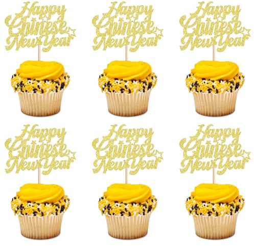 Blumomon 24 Stück Frohes Neues Jahr 2026 Tortenaufleger, Neujahr 2026 Party Dekorationen Golden Happy New Year Cake Topper Silvester Party Tortenaufleger