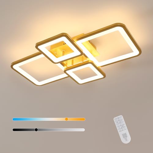 Goeco LED Deckenleuchte Dimmbar Fernbedienung, 54W Deckenlampe Gold Modern, 3000K-6500K, Deckenleuchte Quadratisch für Wohnzimmer, Küche, Kinderzimmer, Flur, Schlafzimmer