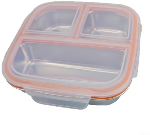 Lonchera de acero inoxidable de 3 compartimentos con capacidad de 750 ml, diseño a prueba de fugas y cierres seguros para separar comidas frescas y fácil transporte (una blanca)