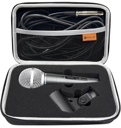 YOTESO Microphone Case Compatible with Shure SM58/ SM57/ PGA48/ SM58S/ BETA 58A/ PGA58 Cardioid Dynamic Vocal Microphones, Handheld Mic Karaoke Cover for A25D Stand Adapter and Cable - Box Only -Black
