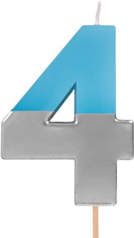 OH YEAH - Velas de Número 4 para Tartas - Azul y Plata - Números 0 a 9-7 cm - Perfectas para Tartas Infantiles y Adultos - Decoración de Cumpleaños - Vela Bicolor Metalizada