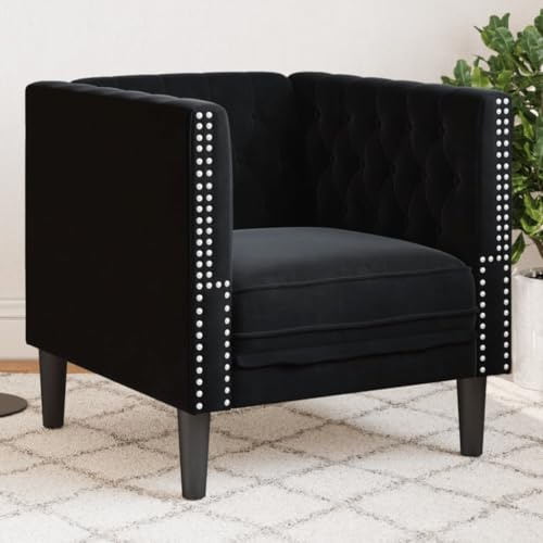 HFXHIJXQ Sillón Chesterfield terciopelo negro, 71 × 74,5 × 70,5 cm, cierre con botones, 110 kg, salón dormitorio