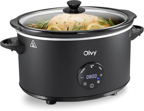 Olvy Mijoteuse numérique 6 l avec minuterie, écran tactile, fonction de maintien au chaud, fonction décongélation, minuterie 24 h, 3 niveaux, famille Meal Prep