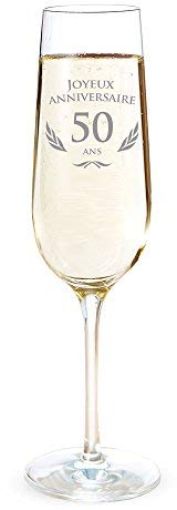 AMAVEL - Flûte de Champagne avec Gravure pour Les 50 Ans - Cadeau d'anniversaire pour Hommes et Femmes - Idée Cadeau pour Femmes - Verre à Champagne et vin Mousseux - Flûte de Champagne - Standard