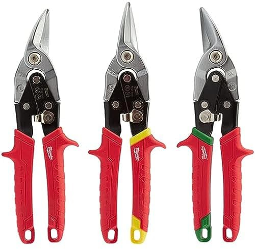 Milwaukee Metal Snips Triple Pack Left Right and Straight Cut Blechscheren Promo-Set 3-teilig 48224533, Rot, MLW48-22-4533