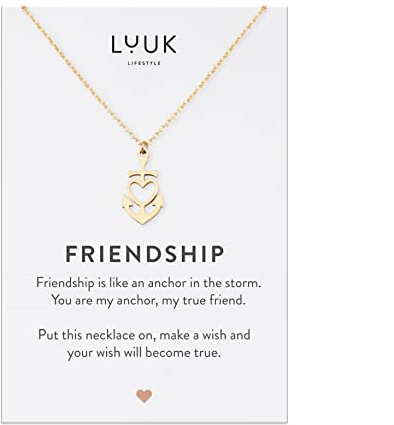 LUUK LIFESTYLE Damen Halskette mit Anhänger und HAPPINESS Spruchkarte, Edelstahl, 50cm verstellbar, wasserfest, Geschenk für Freundin, Frau, beste freundin, Glücksbringer, Silber|Gold|Roségold