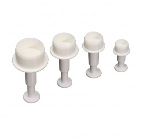SPHTOEO 4-Piece Round Cookie & Fondant Cutter Set – Plunger Style Circle Molds for Biscuit, Pastry, Sugarcraft & Cake Decorating – Food-Grade Plastic Baking Tools