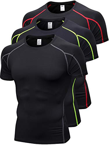 3-pack kompressionströjor för män, kortärmad tränings-t-shirt, coola torra undertröjor, baslager, sport, cool skjorta, löpartoppar