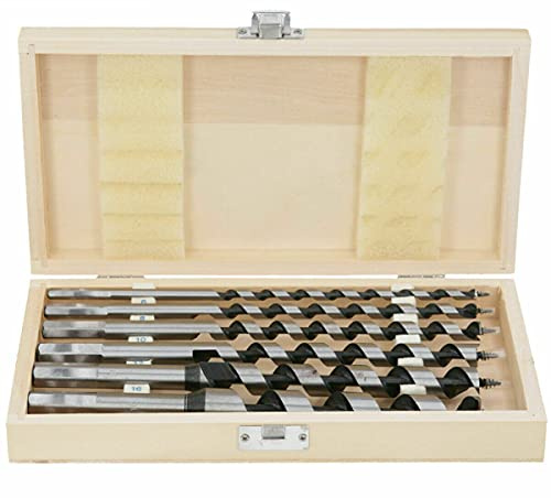 WELLCUT Auger Drill Bit Set 6 Piece (6mm to 20mm) Carbon Steel in Wood Case