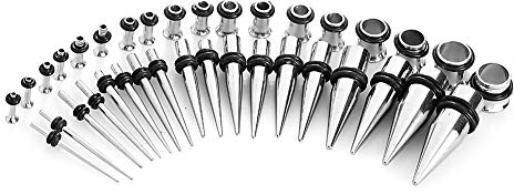 Leinggg Ohrdehner-Set 36-teilig/Set aus Edelstahl zur Verlängerung der Ohrmuscheln und Tunnel (Silber)