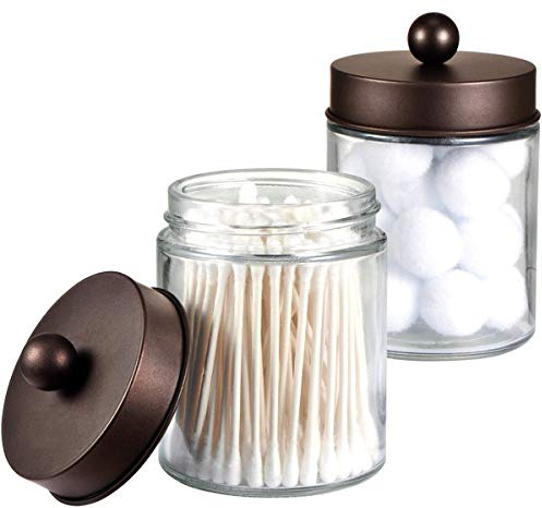 Apothekergläser, Badezimmer-Aufbewahrungs-Organizer – niedlicher Qtip-Spenderhalter, Kosmetikbehälter, Glas mit Deckel für Wattestäbchen, Make-up-Schwämme, Haar-Accessoires/Bronze (2 Stück)
