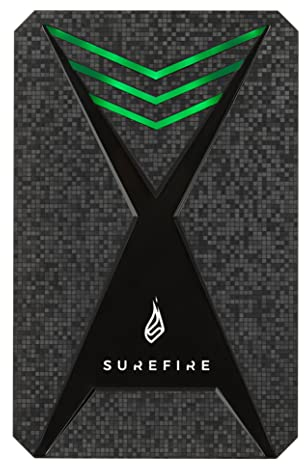 SureFire 2.5 Gaming Hard Drive, 2 TB, schwarz, Externe HDD Festplatte, USB-C Adapter, Windows & MacOSx, LED RGB Beleuchtung, Lesegeschwindigkeiten bis zu 140MB/s, PC & Playstation & Xbox