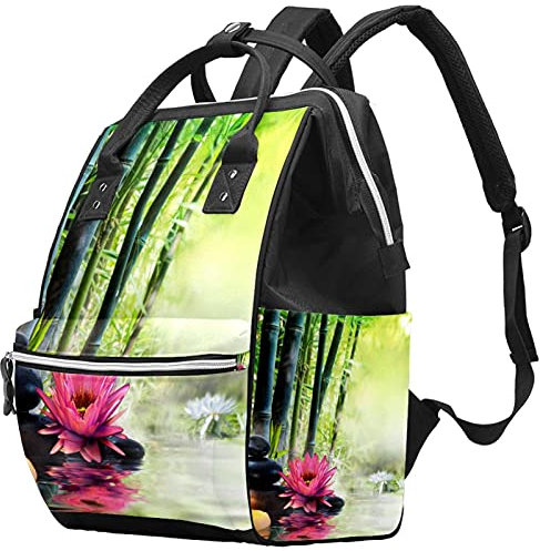 Nature Lily Stones Bambus-Wickeltasche, Mumien-Rucksack, große Kapazität, Babytasche, multifunktionaler Reiserucksack, Wickeltasche, Stilltasche für Babypflege