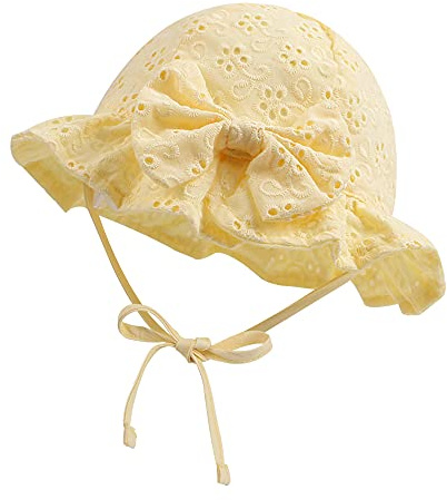 XIAOHAWANG Sommerhut Baby Mädchen UV Schutz Sonnenhut Mütze Baby Sommer Mützen Baumwolle Mit Schleife und Bindebändern(Gelb, 50cm(1-2 Jahren))