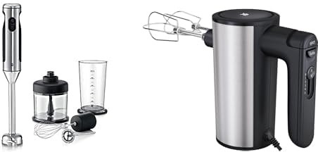WMF Lineo Edelstab Stabmixer 4 in 1: Pürierstab, Schneebesen, 700 Watt, inkl. Mixbehälter (1l), silber & Kult X Edition Handrührer, Quirl mit 5 Geschwindigkeitsstufen, Handmixer 400 W, schwarz
