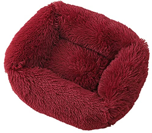 Beruhigendes Hundebett groß waschbar kuschelig Plüsch warm bequem Haustierbett rechteckig weich tiefer Schlaf Hundebett für kleine mittel große große Hunde (M, 66 x 56 x 18 cm, Weinrot)