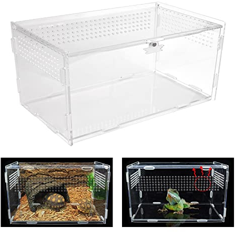 LYTIVAGEN Reptil Fütterungsbox Acrylic Reptilienzuchtbox Mini Terrarium Transportbox Behälter 12x12x20cm Reptilienzuchtkoffer Kunststoff Zuchtfall für Spide Eidechse Skorpion Tausendfüßler