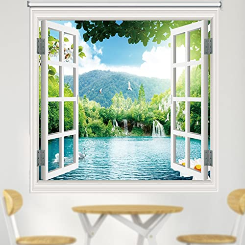 Rollos für Fenster Ohne Bohren Seeseite Gemusterte Rollos mit Beschlägen, Lärm Reduzieren Schlafzimmer/Club/Büro Vorhänge Herunterziehen, Innen- Und Außenrollos