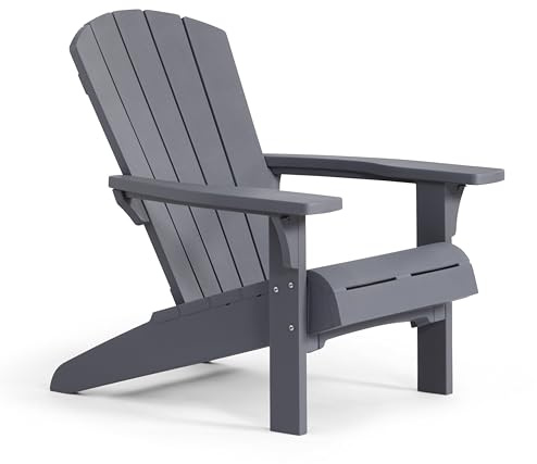 Keter Troy Adirondack Gartenstuhl hellgrau, wetterfest, Holz-Look, stabil bis 160 kg, ergonomische Sitzfläche, pflegeleicht, für Terrasse & Balkon, 81x93x96,5cm