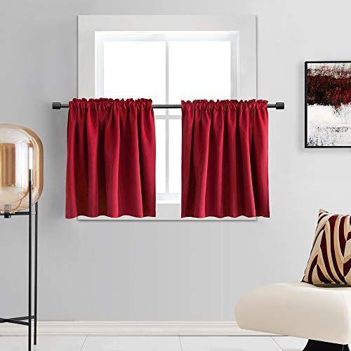 DONREN Verdunkelungsvorhang für Kinderzimmer, Weihnachtsdekoration, Kurze Vorhänge für kleine Fenster, 76,2 x 76,2 cm, 2 Paneele, Rot