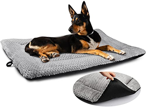 ASIJIA Hundebettmatte, groß, 90 x 58 cm, waschbar, flauschig, Sherpa-Katzenbett, Kissen mit Rutschfester Unterseite, warme Haustier-Hundeboxen-Matratze für mittelgroße und große Haustiere, Grau