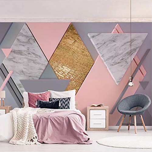 Fotomurales Papel Pintado Rosa Oro Colorido Geométrico Papel pintado tejido no tejido Decoración de Pared decorativos Murales moderna Diseno Fotográfico 250 x 175 cm