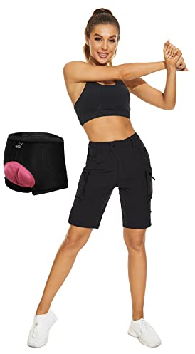 Cycorld Fahrradhose Damen Radhose, Radlerhose mit Innenhose und hochwertigem Sitzpolster, Schnelltrocknend Fahrradhose Damen Mountainbike Shorts Outdoor Shorts (Schwarze mit Unterwäsche, XXL)